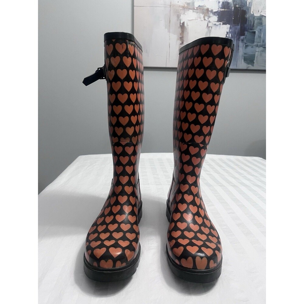 Tamara Henriques Hearts Rubber Rain Boots Womens Size 38 US 7.5 8 Wellies Tall